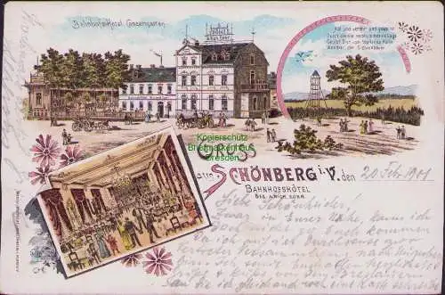 171133 AK Schönberg 1901 Litho Bahnhofs Hotel Conzertgarten Verlag WIEFRECHT