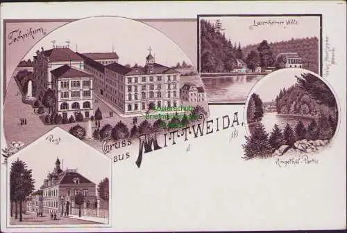 171136 AK Mittweida Litho um 1900 Technikum Post Lauenheimer Mühle Ringetal