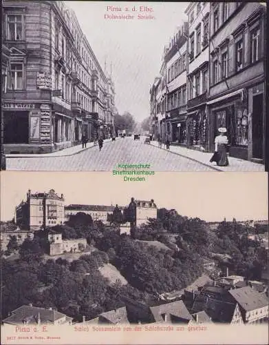 171905 2 AK Pirna a. E Dohnaische Straße Schloß Sonnenstein von der Schloßstraße