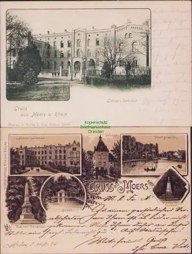 171961 2 AK Moers a. Rhein Lehrer Seminar 1900 Schloss Stadtgraben Insel