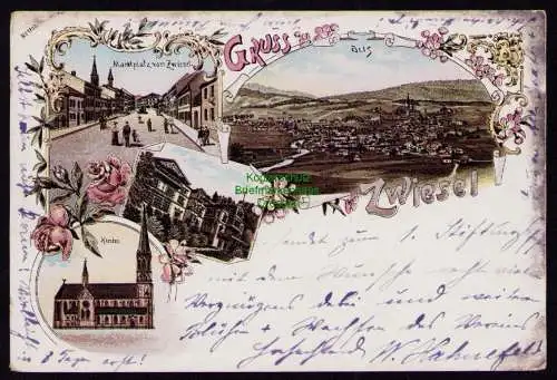172217 AK Zwiesel 1898 Litho Marktplatz Kirche Panorama