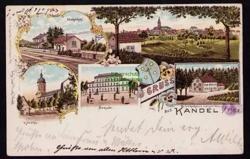 172377 AK  Kandel Pfalz 1898 Litho Wirtshaus Langenberg Schule Kirche Bahnhof
