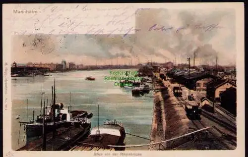 172125 AK Mannheim Litho 1902 Blick von der Rheinbrücke