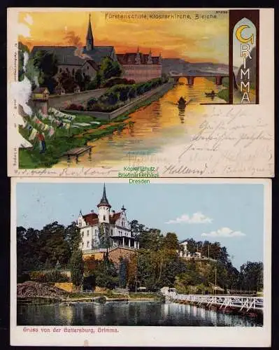 172235 2 AK Grimma 1900 Litho Fürstenschule Klosterkirche Gattersburg 1914