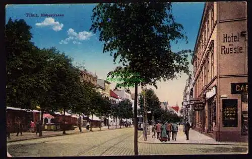 172474 AK  Tilsit 1914 Hohe Strasse Straßenbahn Hotel de Russie coloriert