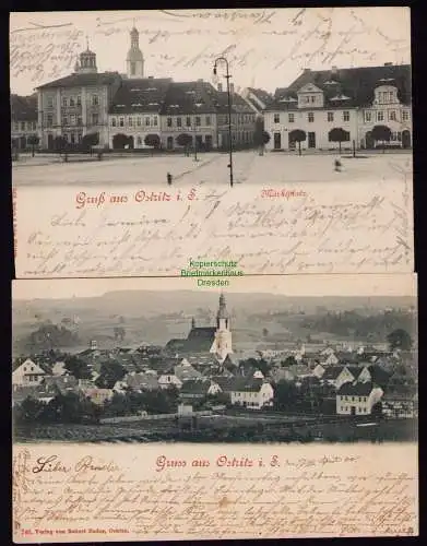 172787 2 AK Ostritz Marktplatz 1900 Panorama nach Jalta Russland