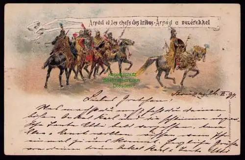 172772 AK Litho Ungarn Arpad und Anführer Reiter 1897 Privatganzsache