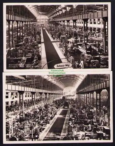 173678 2 AK Reichsmessestadt Leipzig Technische Messe Halle 9 Inneres um 1930