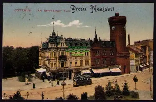172932 AK Cottbus 1913 Am Spremberger Turm Prosit Neujahr Konsul des Kosmopolit