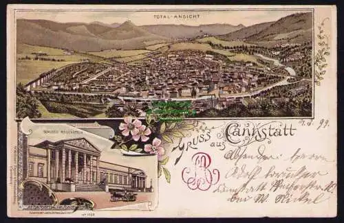 173781 AK Bad Cannstatt Litho 1899 Total Ansicht Schloss Rosenstein