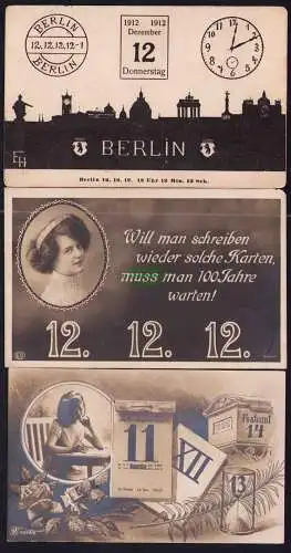 173891 3 AK Datumsspielerei 12.12.12 1912 Berlin Dresden 11.12.13 Postamt 14