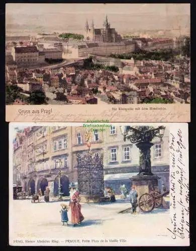 173925 2 AK Prag 1903 Kleinseite Hradschin Künstlerkarte Kleiner Ring 1908