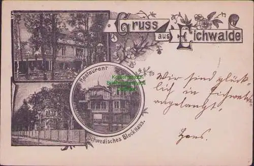 174780 AK Gruss aus Eichwalde Kr. Teltow Restaurant Schwedisches Block Haus 1899