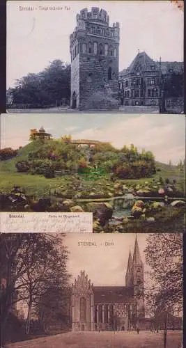 174774 3 AK Stendal Tangermünder Tor 1918 Partie im Bürgerpark um 1905 Dom