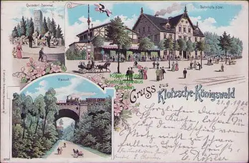 174727 AK Litho Dresden Klotzsche Königswald Quosdorf-Denkmal Bahnhofs-Hotel