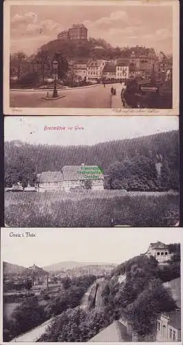 174747 3 AK Greiz i. Thür. 1941 Bretmühle bei Greiz 1916 Blick obere Schloss