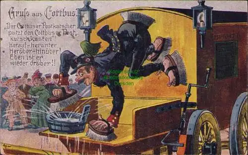 174722 AK Gruss aus Cottbus Der Cottbuser Postkutscher putzt den Cottbuser Post