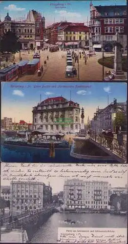 174657 3 AK Königsberg i. Pr. Grüne Brücke und Norddeutsche Kreditanstalt Schloß