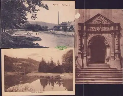 174754 3 AK Talbad bel Rosswein 1914 Muldenpartie badende Kinder Handwerkshaus
