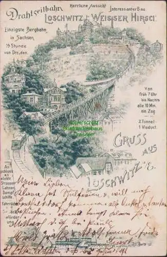 174725 AK Dresden Loschwitz Weisser Hirsch 1901 Drahtseilbahn Einzigste Bergbahn