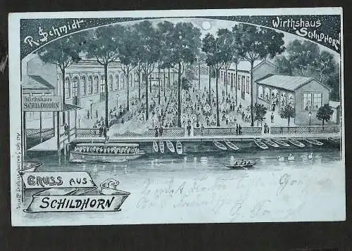 21457 AK Wirtshaus Schildhorn 1899 Berlin, gelaufen 1899