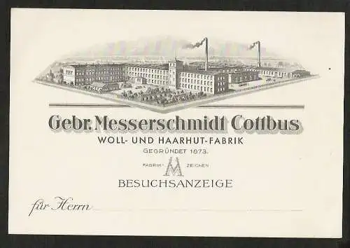 22215 AK Cottbus Woll- und Haarhut Fabrik  , ungelaufen