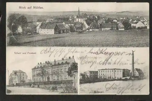 24314 AK Mühlau Schule Postamt Fabrik Kayser & Co. Mühlau Bz. Leipzig 1911
