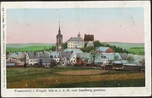 23603 AK Frauenstein Erzgeb. vom Sandberg 1912, gelaufen