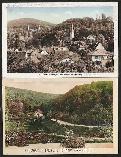 25483 2 AK Jugenheim Schloß Heiligenberg Balkhäuser, gelaufen 1916, 1920