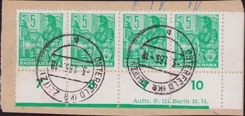 2744 DDR 406 Feld 97-100 DKV Auftr. P. 111 Barth 20.11. gestempelt auf Briefstüc