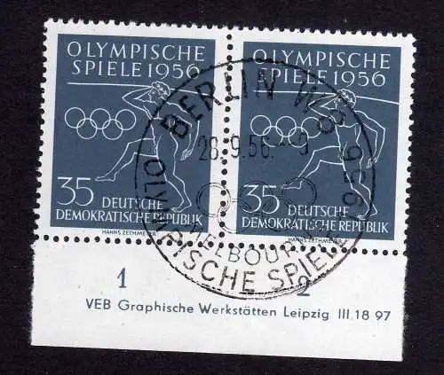350 DDR 540 Olympische Spiele 1956 DV gestempelt ungefalten nicht angetrennt Zäh