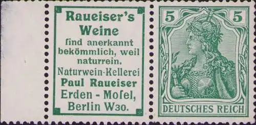 3413 DR Zdr. Zusammendruck Germania Reklame W 2.11 * Falz