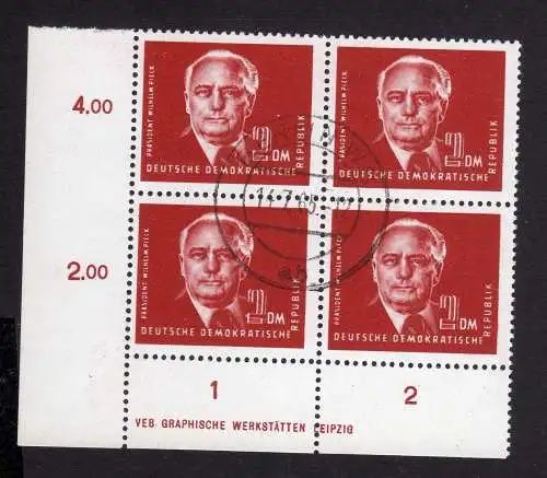 337 DDR 326 2.- Pieck DV Viererblock ungefalten nicht angetrennt Unterrand durch