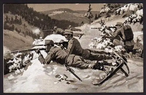 36592 AK Memmingen 1916 Schneeschuh Patrouille im Gefecht Künstlerkarte