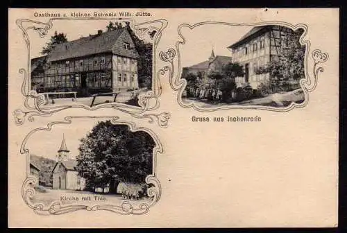 48330 AK Ischenrode um 1900 Gasthaus zur kleinen Schweiz Kirche mit Thie