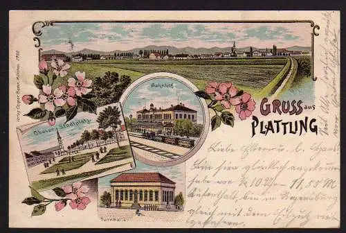 49693 AK Plattling Litho 1905 Bahnhof Turnhalle
