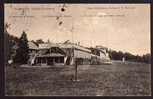 49656 AK Gotha Boxberg Rennplatz Wohnhaus Tribüne m. Loge des ehem. Herzogs