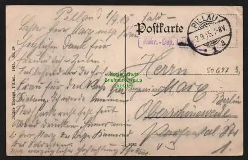 50697 AK Pillau Hafeneinfahrt 1915 Feldpost Segelboote