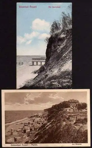 52646 2 AK Ostseebad Rewahl in Pomm. Am Strande 1927 Am Herrenbad um 1920