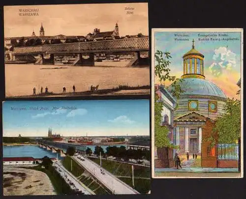 52871 3 AK Warschau Warszawa E. Kirche 1915 Most Kierbedzia 1916 Brücke Feldpost