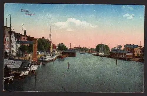53904 AK Elbing Elbingfluß Schiff Hafen, ungelaufen rückseitig Kleberester