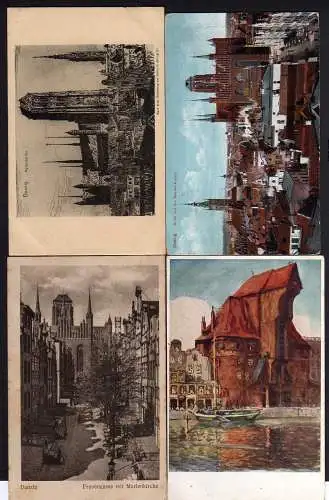 53902 4 AK Danzig Panorama 1911 Künstlerkarte Krantor Hellingrath Marienkirche