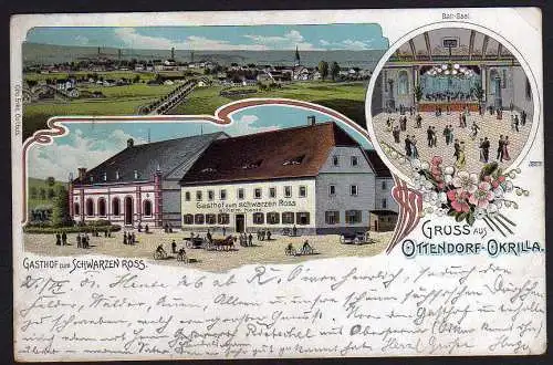 53516 Litho Ottendorf Okrilla Gasthof zum Schwarzen Ross Litho 1901