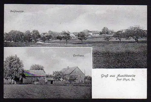 53633 AK Auschkowitz Post Uhyst Gasthaus Dorfansicht um 1920