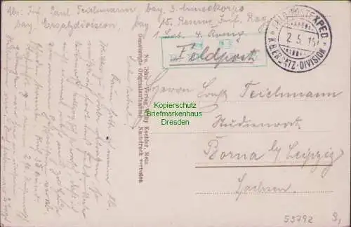 53792 AK Savonniere Feldpost Bayr. Ersatz Division Feldpost 1915