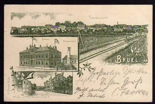 54908 AK Brüel M. Rathaus Eisenbahn Vogelstangen-Berg, gelaufen 1901
