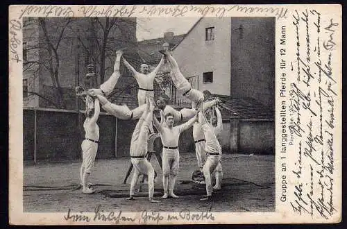 54617 AK Turner Gruppe an 1 langestellten Pferde für 12 Mann Leipzig 1926