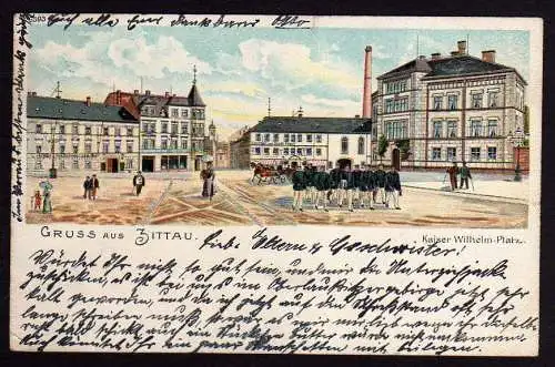 54824 AK Litho Zittau Kaiser Wilhelm Platz 1901 Gasthof zum Schwarzen Bär Restau