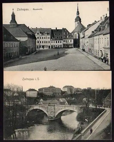 54778 AK Zschopau Neumarkt Panorama mit Brücke um 1910