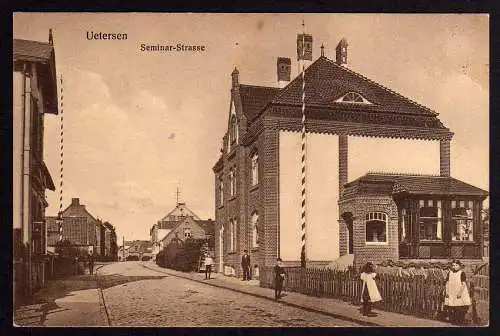 54828 AK Uetersen Seminar Strasse Bahnpost 1915 Bahnpost Hamburg -  Flensburg